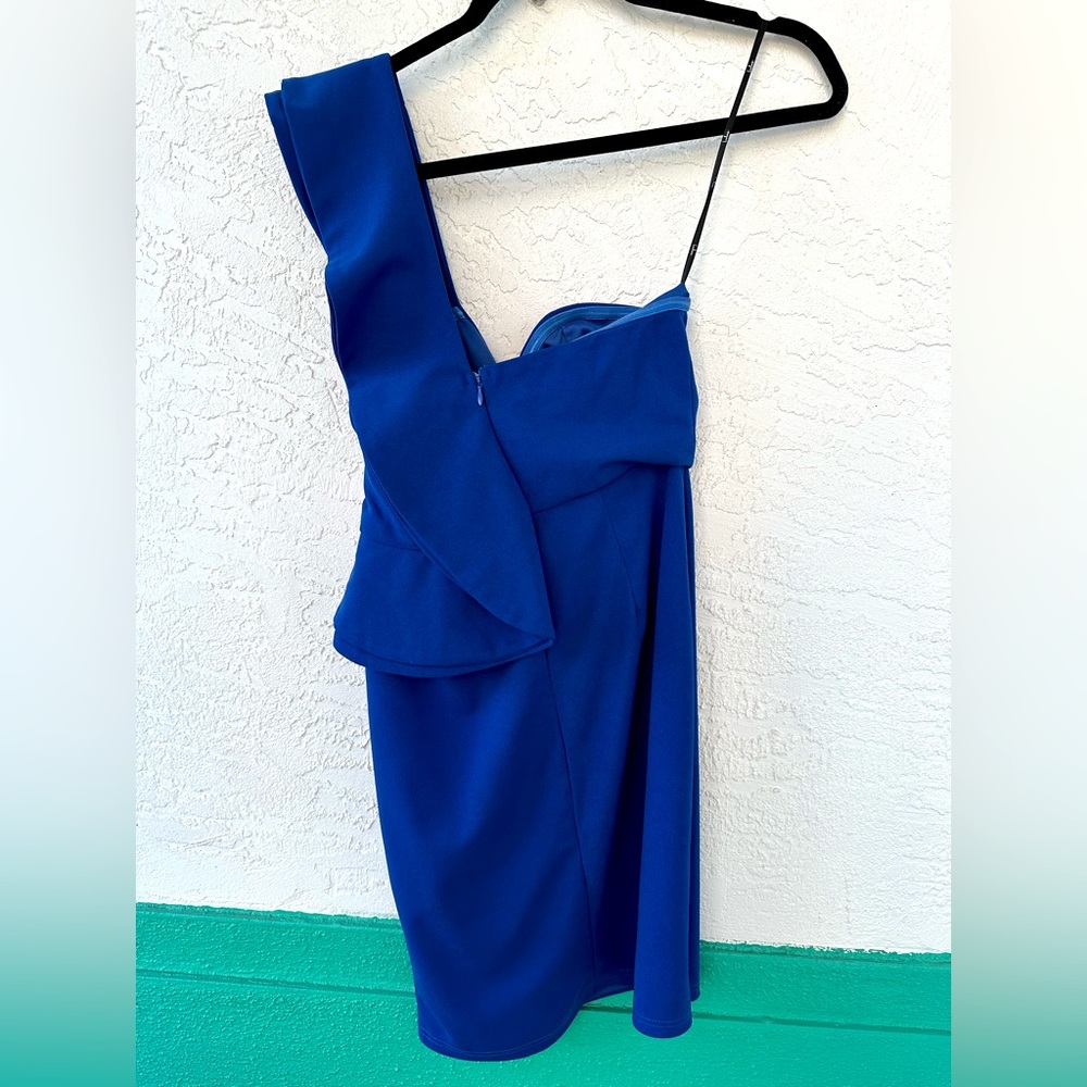 Lulus Ayita Royal Blue One Shoulder Ruffled Bodycon Mini Dress Small Cocktail - Picture 3 of 11